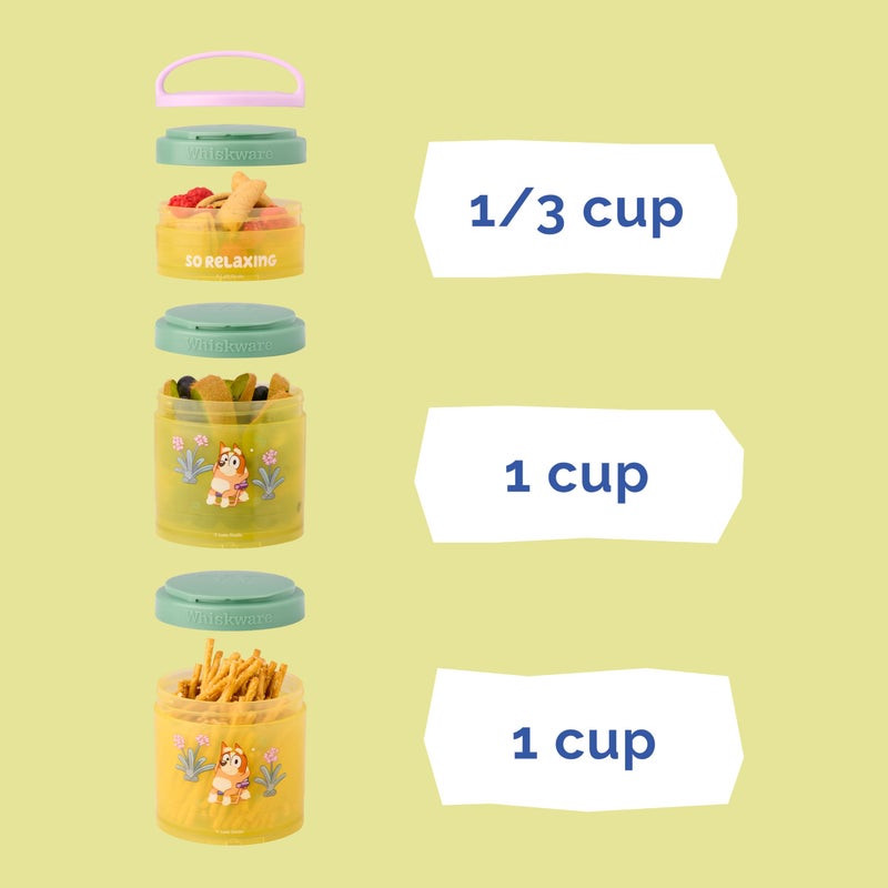Whiskware Bluey Stackable Snack Containers for Kids and Toddlers, 3 Stackable Snack Cups for School and Travel, Bluey and Bingo, So Relaxing! - Image 4