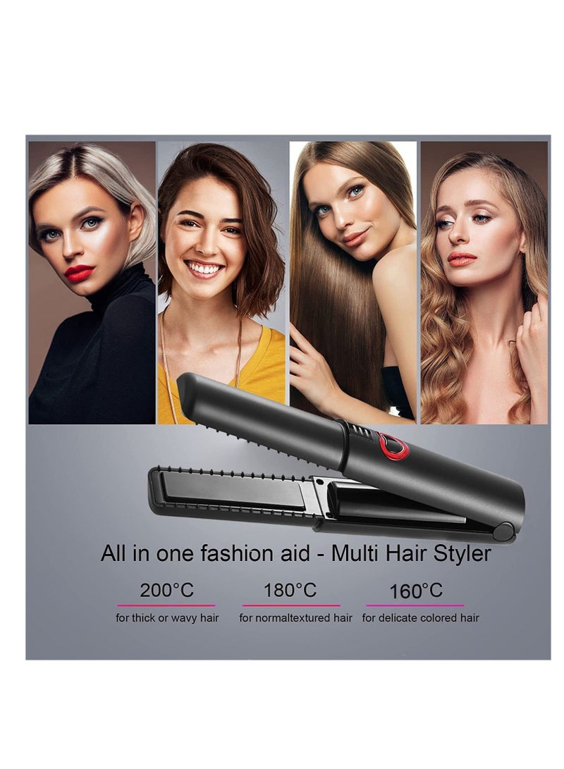Y&D Cordless Hair Straightener and Curler, Mini Ceramic Coated Flat Iron 2 in 1, Portable with USB-C Rechargeable 4800mAh Battery, Anti-Scald 3 Adjustable Temp, Dual Voltage, 1 Pcs - Image 5