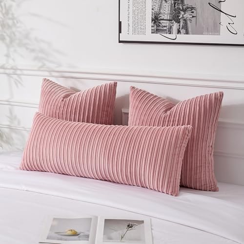 UGS UGASA UGASA 14x36 Inch Pillow Cover Pack of 1 Valentine's Day Soft Boho Stripe Corduroy Large Long Rectangular Lumbar Cushion Cover Decorative Throw Pillowcase for Couch Sofa Bedroom Living Room, Baby Pink - Image 5