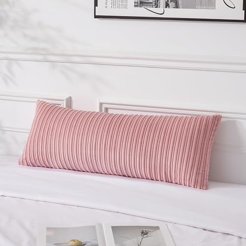UGS UGASA UGASA 14x36 Inch Pillow Cover Pack of 1 Valentine's Day Soft Boho Stripe Corduroy Large Long Rectangular Lumbar Cushion Cover Decorative Throw Pillowcase for Couch Sofa Bedroom Living Room, Baby Pink - Image 1