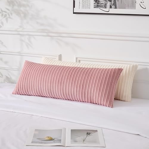UGS UGASA UGASA 14x36 Inch Pillow Cover Pack of 1 Valentine's Day Soft Boho Stripe Corduroy Large Long Rectangular Lumbar Cushion Cover Decorative Throw Pillowcase for Couch Sofa Bedroom Living Room, Baby Pink - Image 4