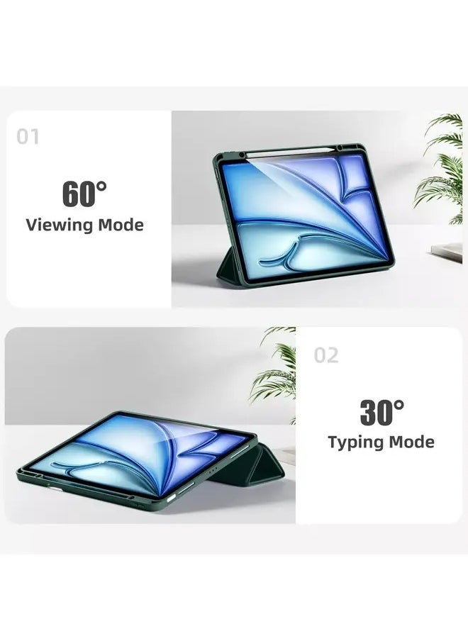 vesus Pine Green Slim Trifold Stand Case for iPad Air 13" M2 (2024) & iPad Pro 12.9" (6th/5th/4th Gen) with Pencil Holder & Soft TPU Back - Image 5