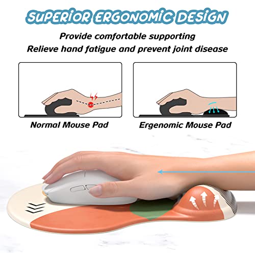 Hsurbtra Ergonomic Mouse Pad with Wrist Rest Support, Gel Mouse Pads with Non-Slip PU Base, Pain Relief Memory Foam Computer Mat, Cute Office Supplies Desk Decro Accessories, Green - Image 2