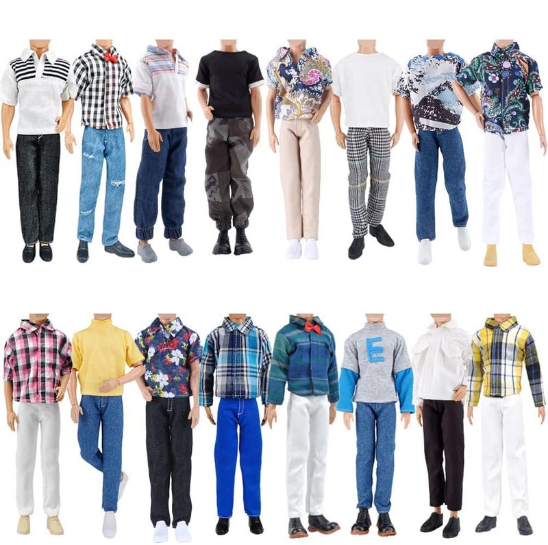 E-TING 15pcs Fashion Clothes Pack = 5pcs Casual Outfit + 5pcs Pants +5 Pairs Shoes for 12inches Boy Doll Random Style (Green Bomber Jacket + Daily Suit + Swimwear) - Image 4
