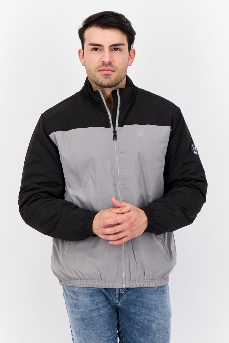 NAUTICA Men Embroidered Logo Puffer Jackets, Grey/Black - Image 1