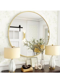 POWER Round mirror, gold metal frame, wall mounted round mirror, wall mirror for entryway, bathroom, dressing table, living room, gold round mirror (gold)  - Image 1