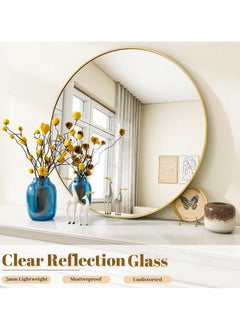 POWER Round mirror, gold metal frame, wall mounted round mirror, wall mirror for entryway, bathroom, dressing table, living room, gold round mirror (gold)  - Image 3