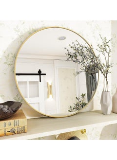 POWER Round mirror, gold metal frame, wall mounted round mirror, wall mirror for entryway, bathroom, dressing table, living room, gold round mirror (gold)  - Image 4