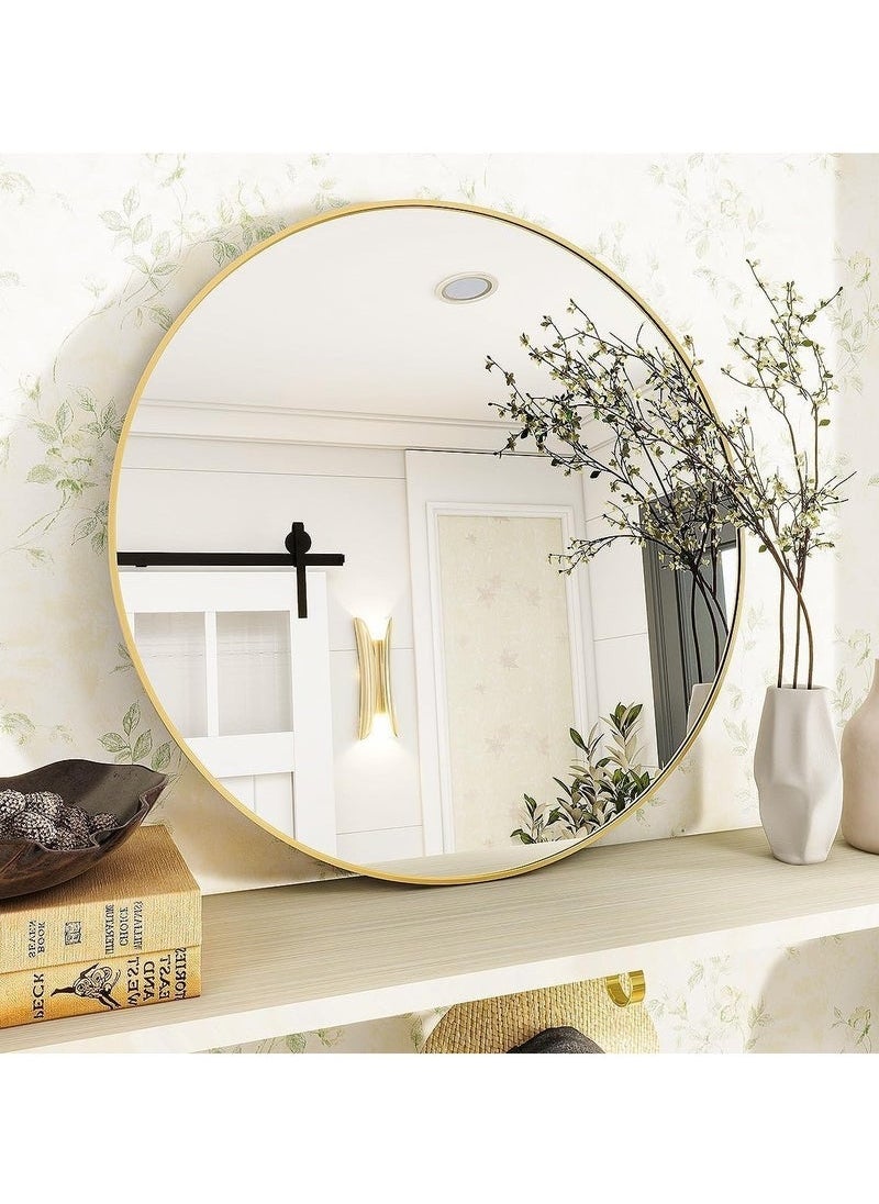 POWER Round mirror, gold metal frame, wall mounted round mirror, wall mirror for entryway, bathroom, dressing table, living room, gold round mirror (gold)  - Image 4
