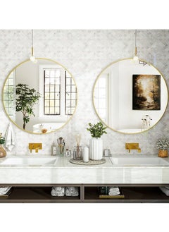 POWER Round mirror, gold metal frame, wall mounted round mirror, wall mirror for entryway, bathroom, dressing table, living room, gold round mirror (gold)  - Image 5