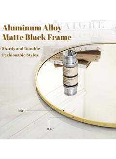 POWER Round mirror, gold metal frame, wall mounted round mirror, wall mirror for entryway, bathroom, dressing table, living room, gold round mirror (gold)  - Image 2