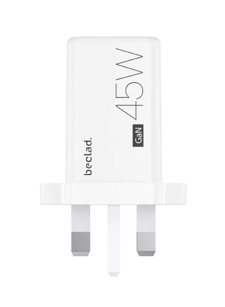 beclad GaN 45W Fast Wall Charger with USB-C Port – Compact White - Image 1