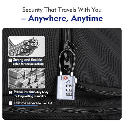 SURE LOCK أقفال سفر متوافقة مع TSA من SURE LOCK، مؤشر فحص، أقراص سهلة القراءة معتمدة من TSA مع سبائك الزنك رمادي 4 عبوات - Image 3