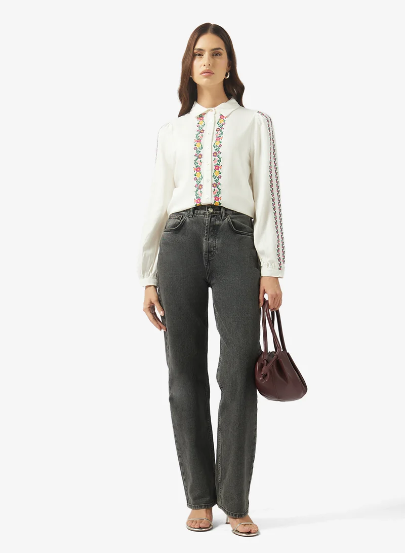 ايلا قميص بأزرار وطبعة حدود