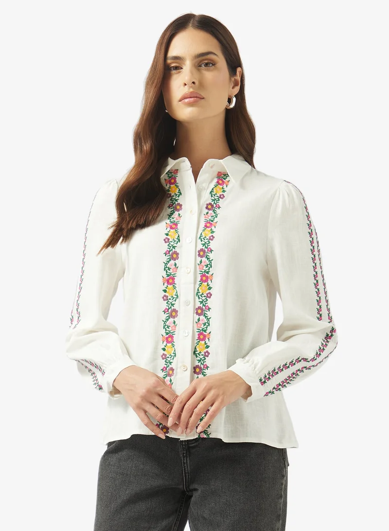 ELLA Button Down Shirt With Border Print