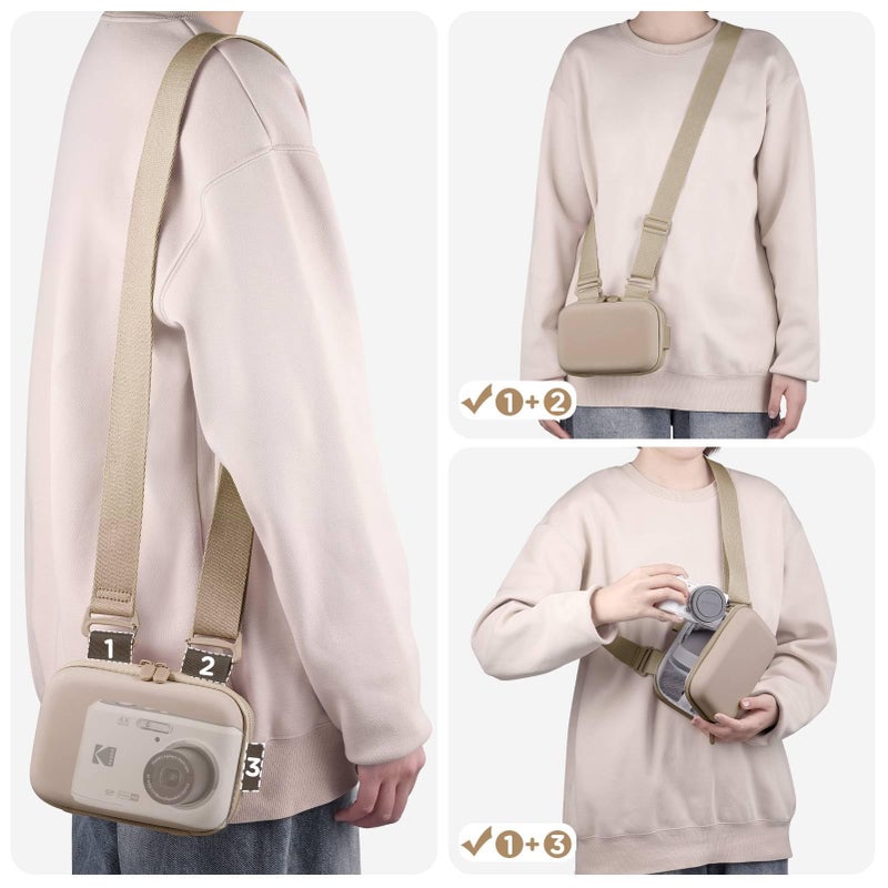 TAAOKA Digital Camera Case, Protective & Lightweight Camera Case with 3 Carrying Ways, Waterproof & Shockproof Small Camera Bag for PowerShot/Sony DSCW800/DSCW830 - Beige - Image 5
