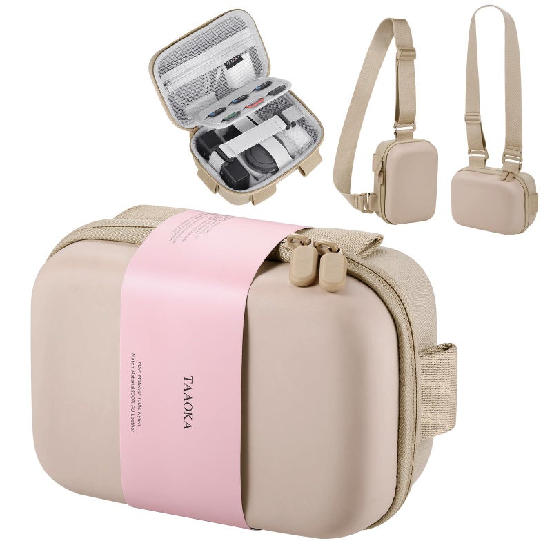 TAAOKA Digital Camera Case, Protective & Lightweight Camera Case with 3 Carrying Ways, Waterproof & Shockproof Small Camera Bag for PowerShot/Sony DSCW800/DSCW830 - Beige - Image 1