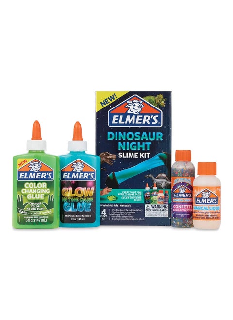 Elmer’s Glue Slime Kit Dinosaur Night includes Color changing and Glow-in-the-Dark Glues, Magical Liquid, and Confetti Slime Activators