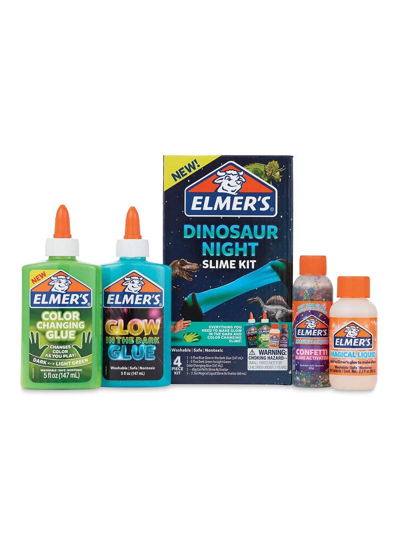 ELMER'S - Elmer’s Glue Slime Kit Dinosaur Night includes Color changing and Glow-in-the-Dark Glues, Magical Liquid, and Confetti Slime Activators - Image 1