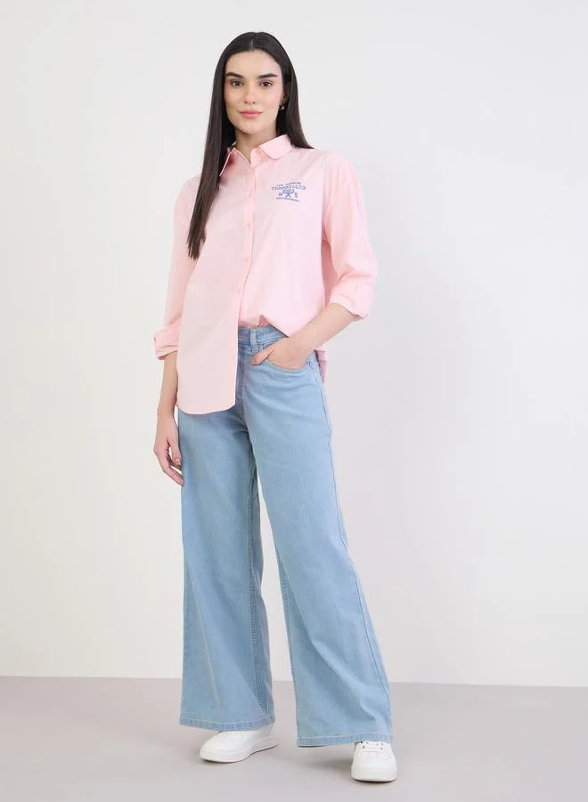 Styli Pink Tennis Club Long Sleeve Oversized Shirt