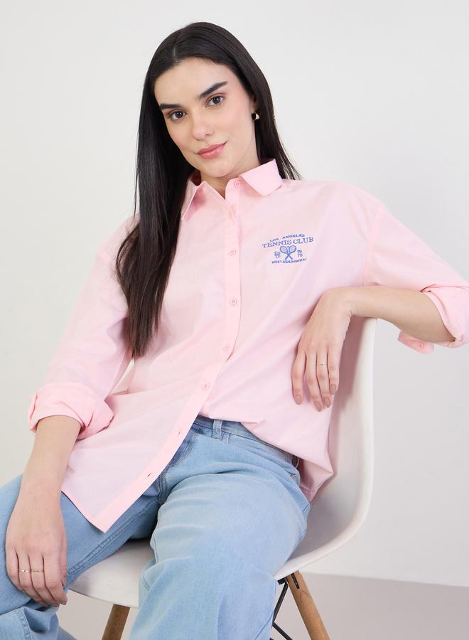 Styli Pink Tennis Club Long Sleeve Oversized Shirt - Image 3