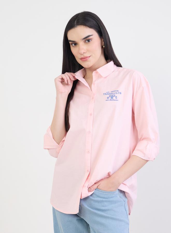 Styli Pink Tennis Club Long Sleeve Oversized Shirt - Image 1