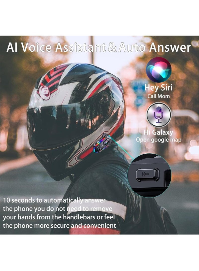 Motorcycle Helmet Speakers with 16-Types RGB Dazzling Lights High Battery Life Motorcycle Headphones Dual Noise Reduction/Automatic Answer/Call Music Control/Wake up Siri/IPX6 - Image 4