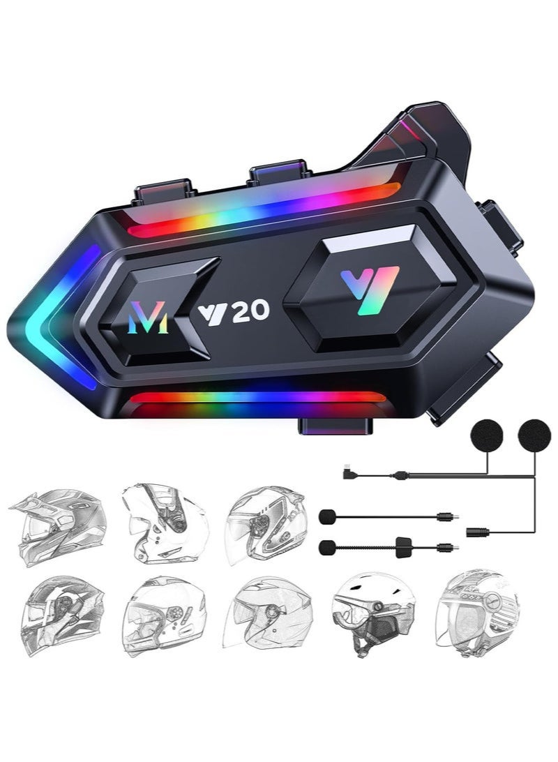 Motorcycle Helmet Speakers with 16-Types RGB Dazzling Lights High Battery Life Motorcycle Headphones Dual Noise Reduction/Automatic Answer/Call Music Control/Wake up Siri/IPX6 - Image 1