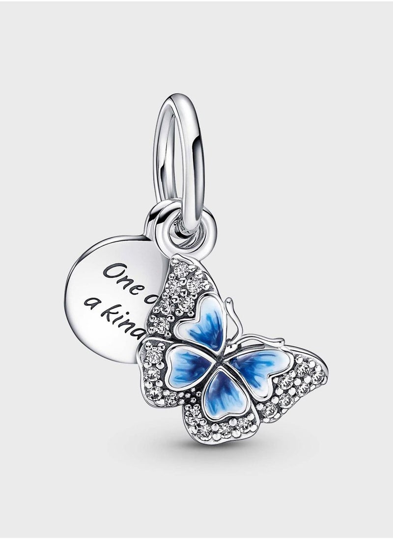 PANDORA Blue Butterfly & Quote Double Dangle Charm - Image 1