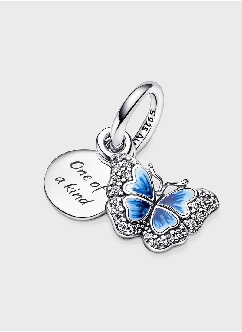 PANDORA Blue Butterfly & Quote Double Dangle Charm