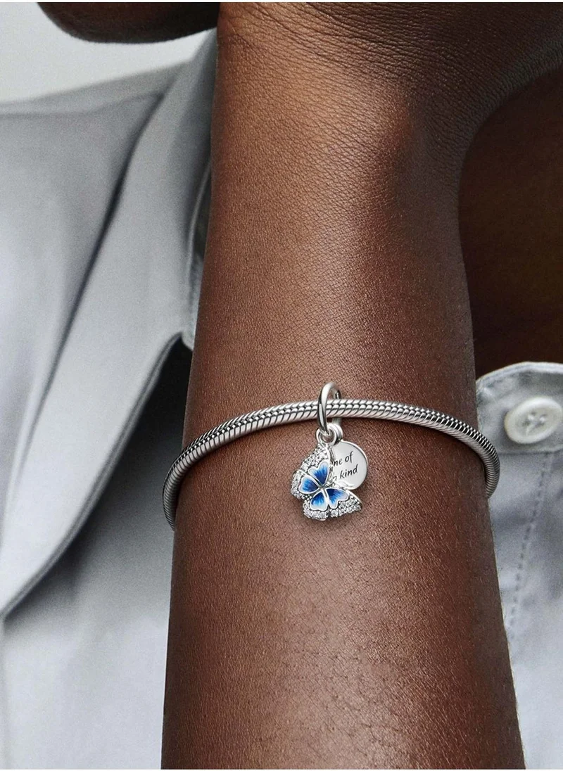 PANDORA Blue Butterfly & Quote Double Dangle Charm