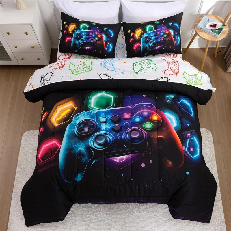 NTBED Game Console Comforter Set for Boys Girls Kids Space Universe Gaming Geometric Lightweight Microfiber Gamer Bedding Sets Multi Twin 5Pcs