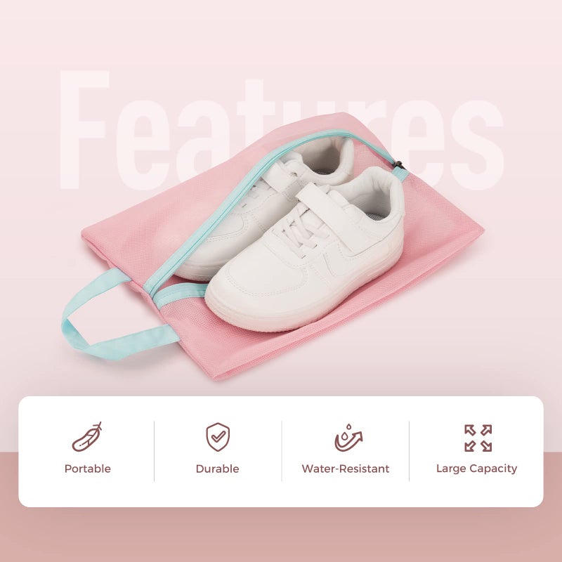 pack all Water Resistant Kids Shoe Bag for Travel, Storage Organizer Shoe Pouch with Zipper, Cute for Girls, Boys,Toddlers, Pink, 13.98"*8.46"*2.4", Kids Shoe Bag - Image 2