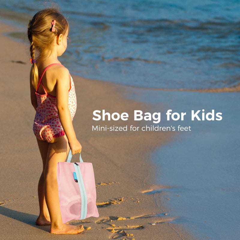 pack all Water Resistant Kids Shoe Bag for Travel, Storage Organizer Shoe Pouch with Zipper, Cute for Girls, Boys,Toddlers, Pink, 13.98"*8.46"*2.4", Kids Shoe Bag - Image 4