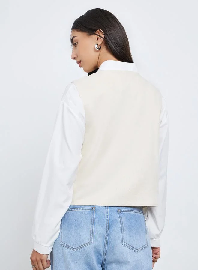 Styli Cream Suede Look Fringe Vest