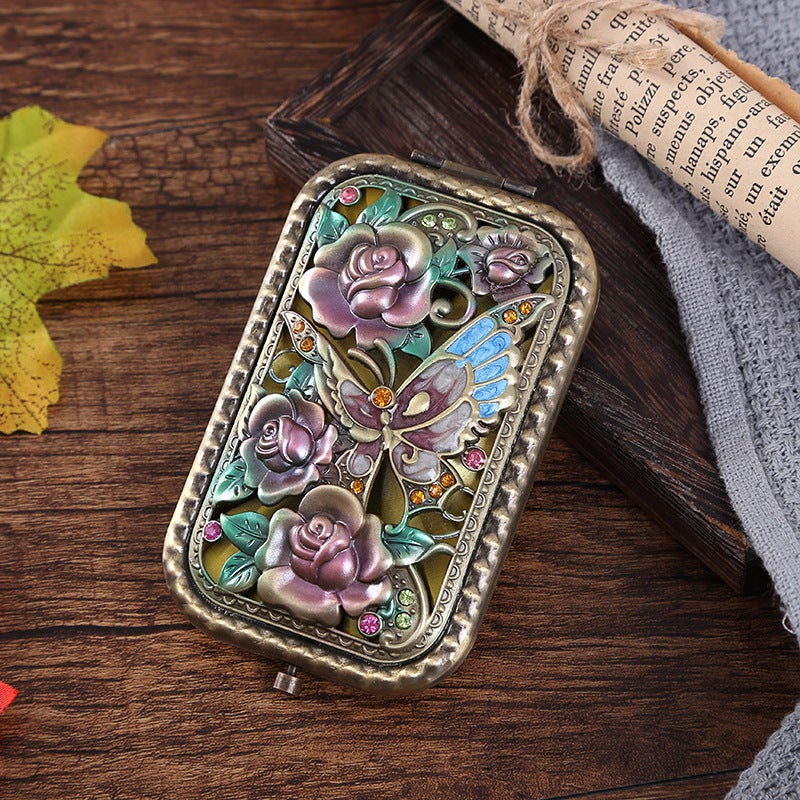 European Metal Mirror Copper Retro Portable Small Mirror Flap Pocket Pants Foldableing Double-Sided Women'S Makeup Mirror Dressing Gift Mirror - Image 1