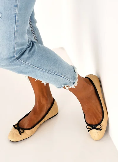 Celeste Women's Quilted Round Toe Ballerinas with Bow Applique