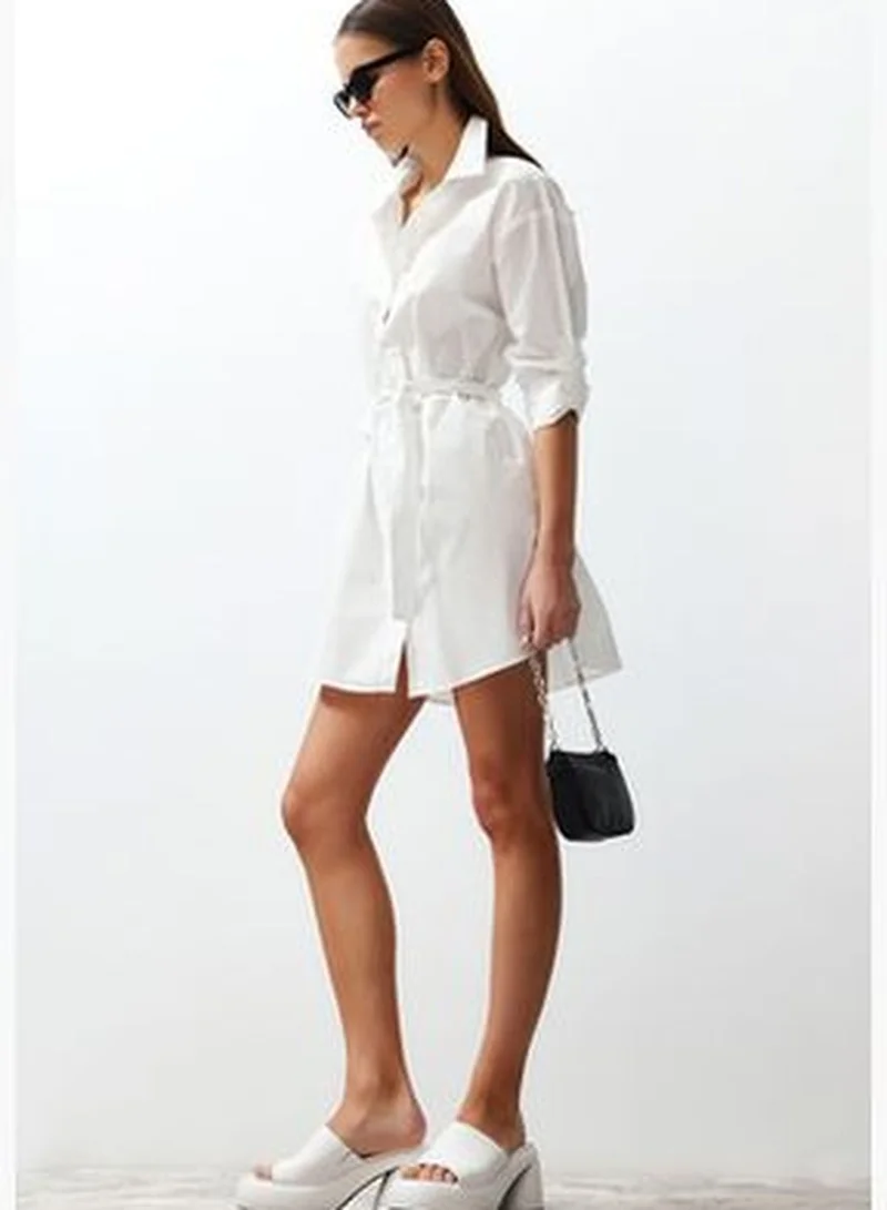 trendyol Belted Poplin Shirt Dress