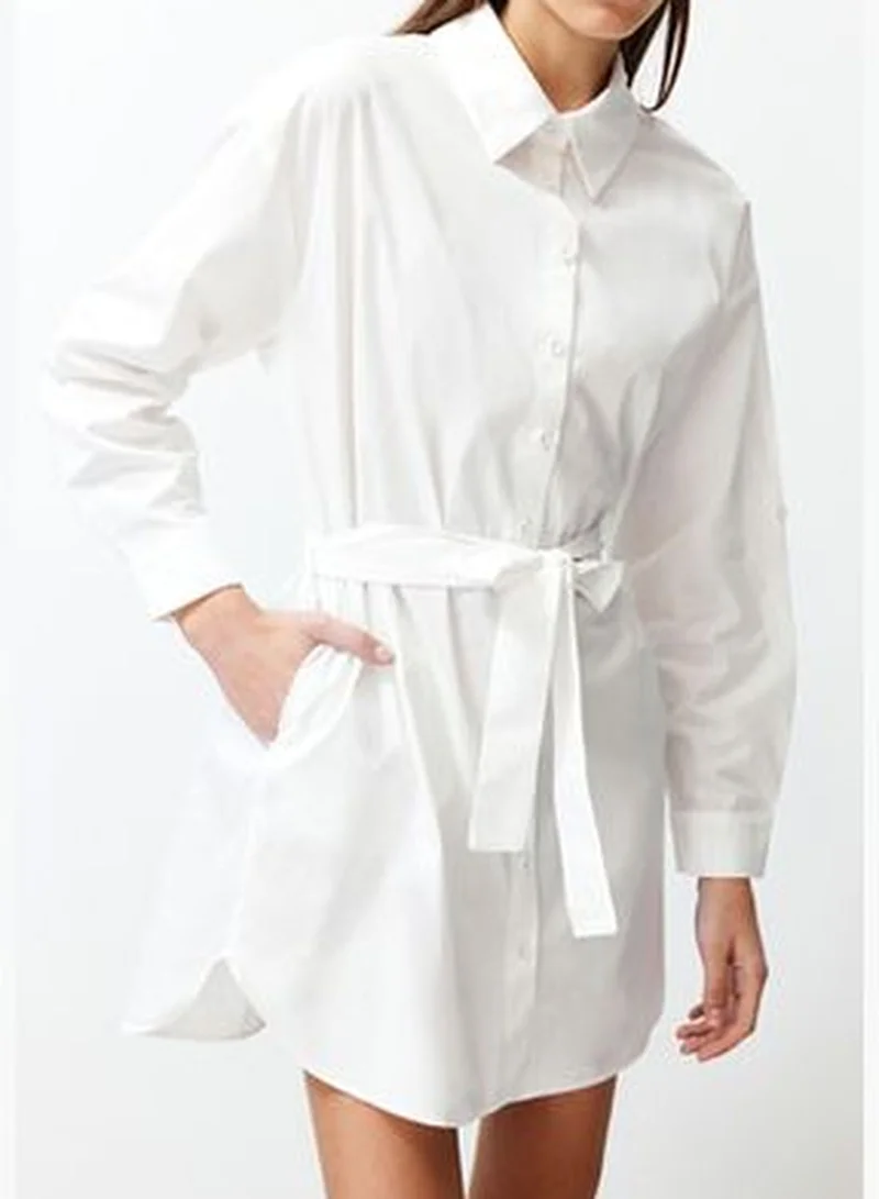 trendyol Belted Poplin Shirt Dress