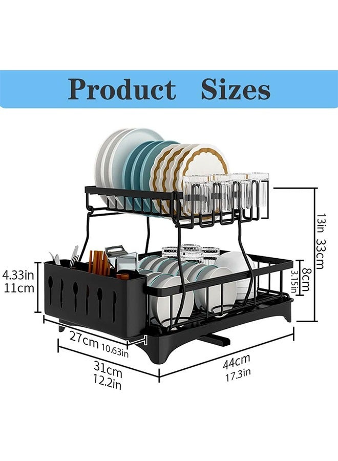 فلاي رود مجموعة ألواح تجفيف الأطباق، رف تجفيف من الفولاذ المقاوم للصدأ مكون من طبقتين مع صينية تصريف، مجفف أطباق على سطح المطبخ مع رف أدوات مائدة قابل للإزالة - Image 3