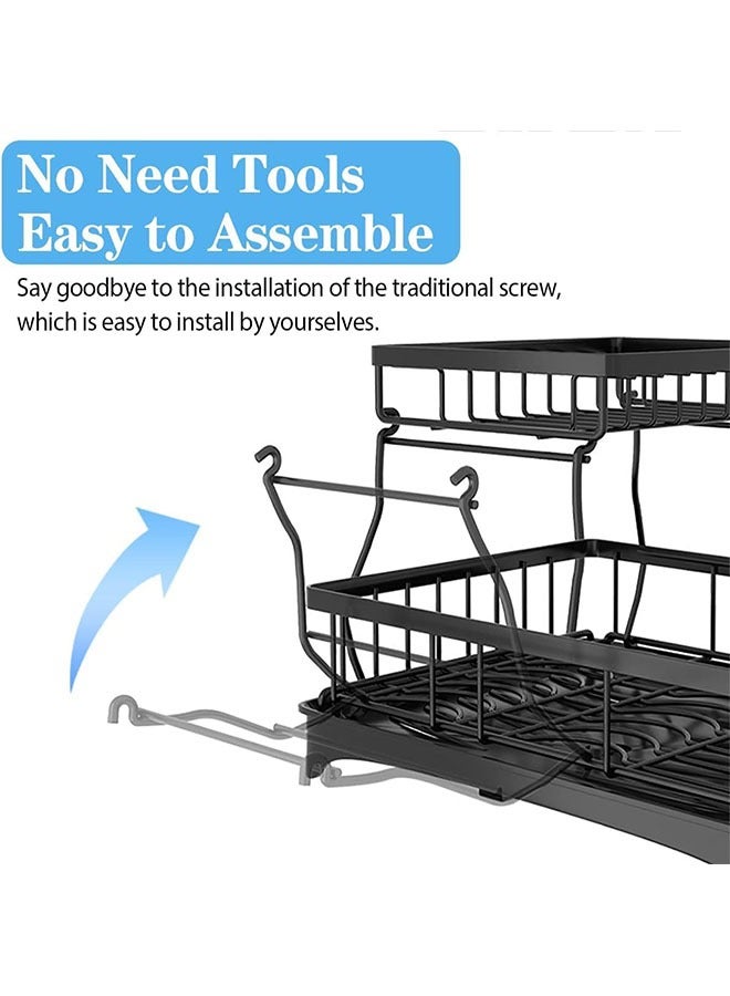فلاي رود مجموعة ألواح تجفيف الأطباق، رف تجفيف من الفولاذ المقاوم للصدأ مكون من طبقتين مع صينية تصريف، مجفف أطباق على سطح المطبخ مع رف أدوات مائدة قابل للإزالة - Image 2