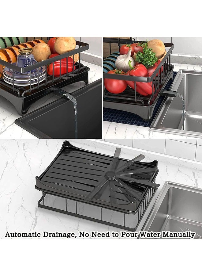 فلاي رود مجموعة ألواح تجفيف الأطباق، رف تجفيف من الفولاذ المقاوم للصدأ مكون من طبقتين مع صينية تصريف، مجفف أطباق على سطح المطبخ مع رف أدوات مائدة قابل للإزالة - Image 5