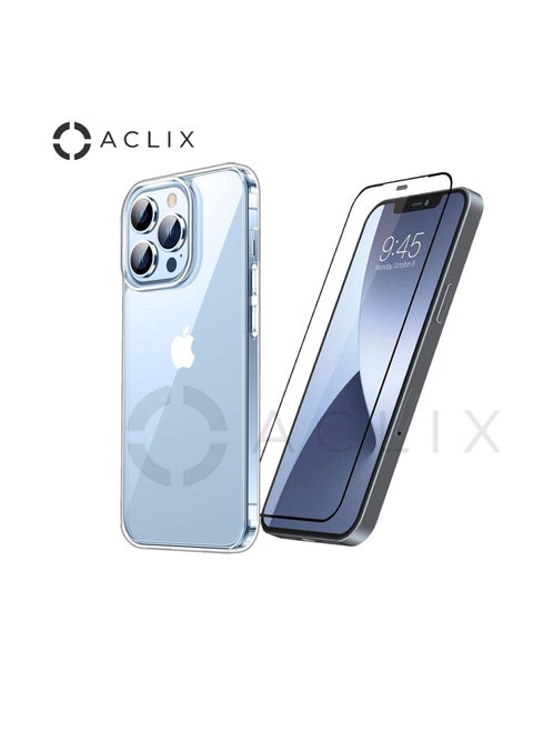 2in1 Apple iPhone 13 ProMax with A 3D Black Border Glass Screen Protector 6.7 inch Shockproof Protective Case, Soft Scratch-Resistant Protection Case, Slim Transparent Thin Case for IPhone 13 Pro Max.