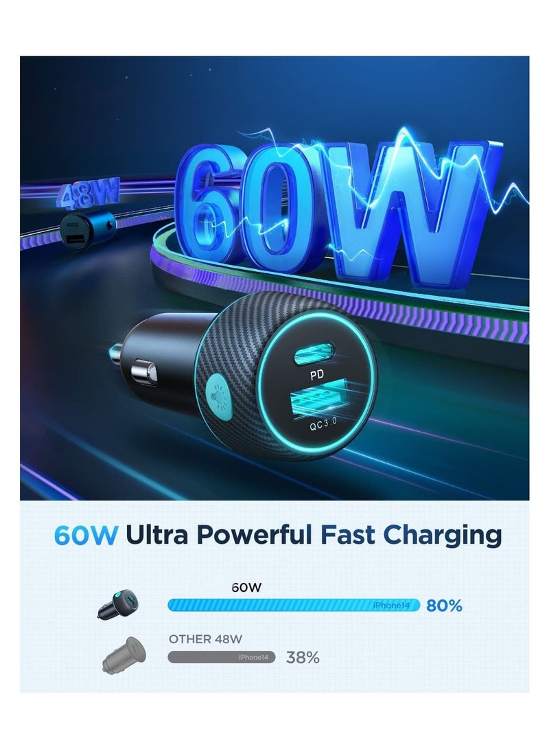 Captaintech USB C Car Charger, 60W 2-Port Super Fast Car Charger Adapter, PD 30W & QC 30W & PPS 25W Fast Car Charger for iPhone 14/13/12, for iPad Pro, for Samsung Galaxy S22/21/Pixel 7/Moto/LG,7 Color Modes - Image 2