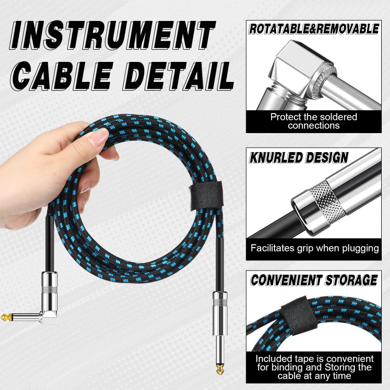 Rigibright 8 Pack 10FT Instrument Cable - Guitar, Bass, Keyboard, Microphone & Mixer Amp Cord (Multicolored, 10 Feet) - Image 4
