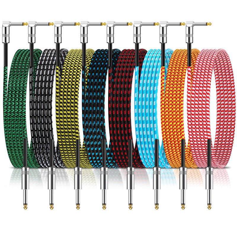 Rigibright 8 Pack 10FT Instrument Cable - Guitar, Bass, Keyboard, Microphone & Mixer Amp Cord (Multicolored, 10 Feet) - Image 1