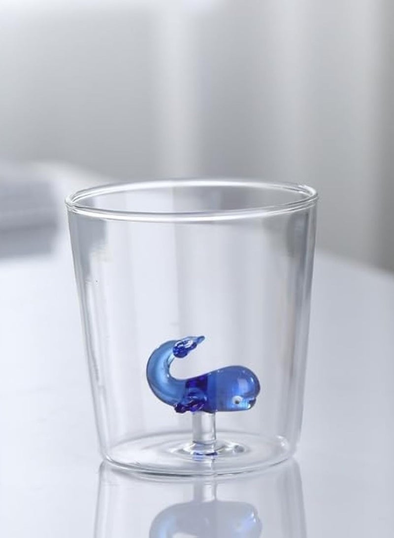 1Chase Borosilicate Three Dimentional Animal Design Glass Cups 300 ML (Blue Whale) - Image 1