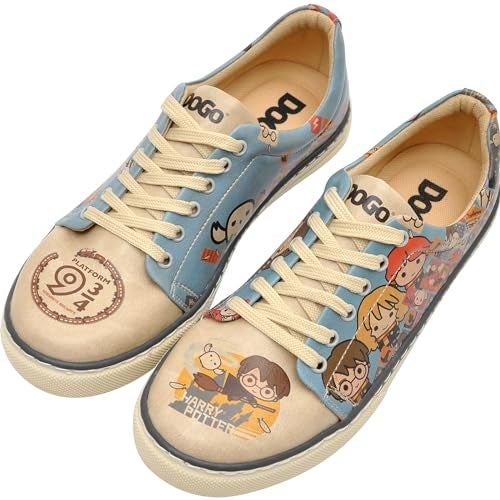 DOGO Vegan Leather Sneakers for Women - Handmade and Unique Fashion Sneakers for Women, Imaginary School Harry Potter Design, Size 8 - Image 1