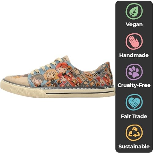 DOGO Vegan Leather Sneakers for Women - Handmade and Unique Fashion Sneakers for Women, Imaginary School Harry Potter Design, Size 8 - Image 3