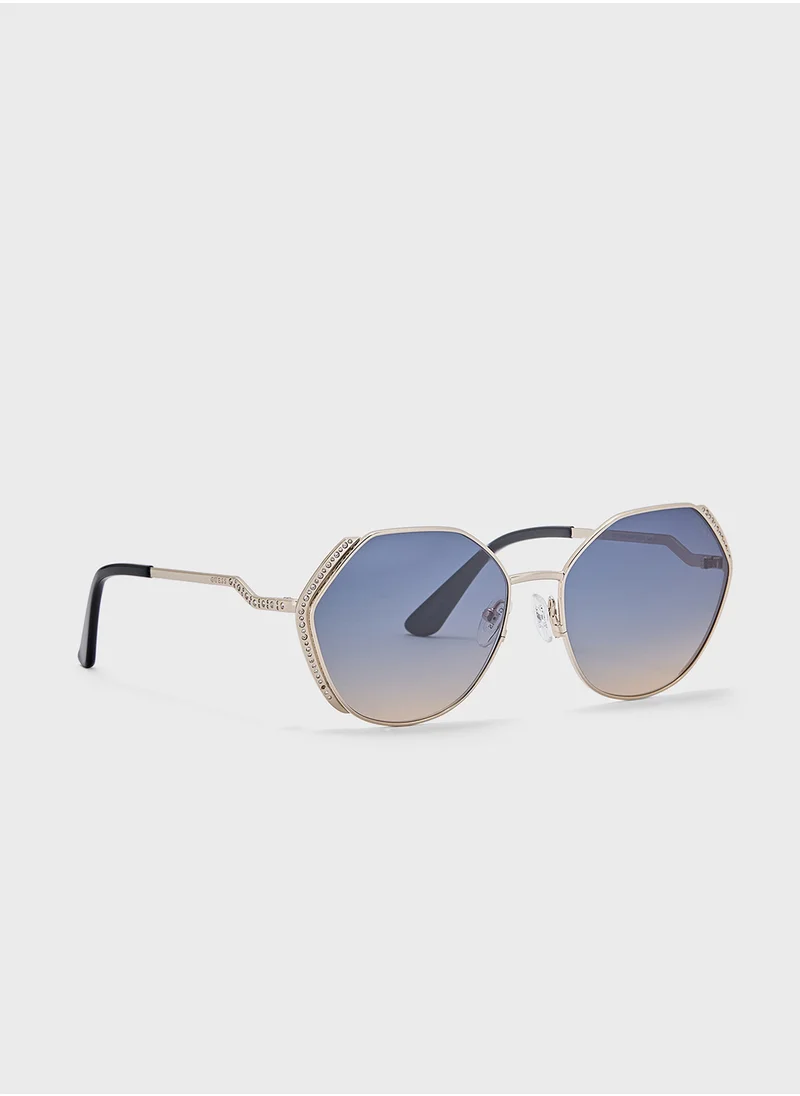 جس Uv-Protected Round Sunglasses